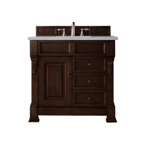 James Martin Vanities Brookfield 36in Single Vanity, Burnished Mahogany w/ 3 CM Eternal Serena Quartz Top 147-114-5566-3ESR